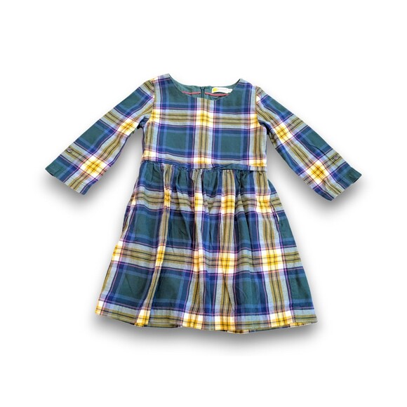 Mini Boden Johnnie B Green Plaid Dress Long Sleeve Cotton Holiday Girls 6-7 - Picture 1 of 8